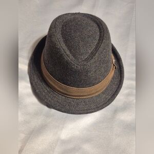 DPC Men's Medium Gray Fedora Hat with Blue and Orange Plaid Inside